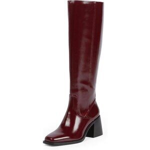 Women's Knee High Boots with Zipper Square Toe Chunky Heeled Tall Boots